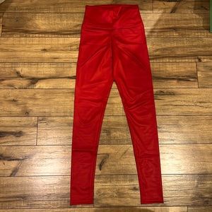 Red pleather leggings